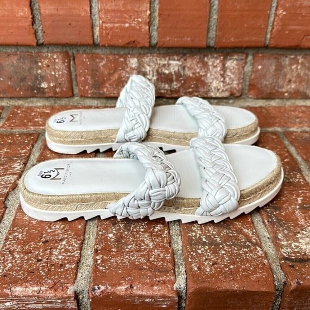 Marc Fisher Jaimee White Braided Leather Espadrille Sandal Slide 6.5 Coastal
